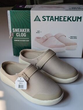 NIB Staheekum Sneaker Clog Shoes Cushioned Easy On Off Taupe Beige Womens Sz 8.5